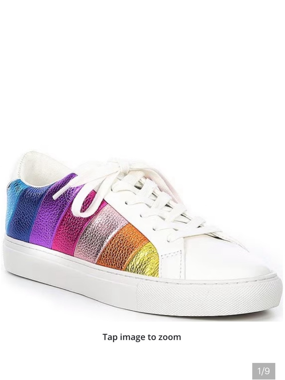 Kurt Geiger Lane White Leather Sneakers w/ Metallic Rainbow Panels Women’s 39